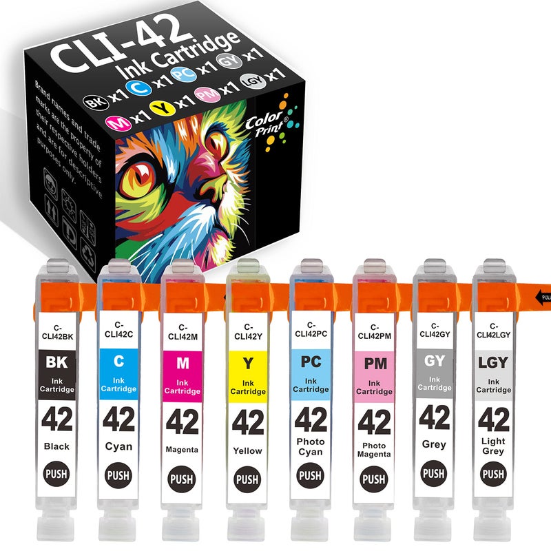 ColorPrint خراطيش حبر بديلة متوافقة مع ColorPrint CLI 42 لطابعة كانون 42 حبر CLI42 CLI-42 لطابعة PIXMA Pro-100 Pro-100s Pro 100s Pro100S (8 عبوات، مجموعة 8 ألوان) - Image 1